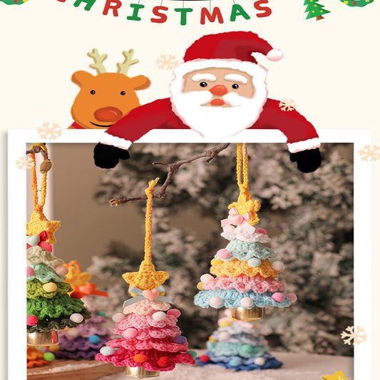 2 Pcs Handmade Crochet Christmas Tree Ornament - Plush Knitted Decoration with Bell - Ideal for Home, Car & V888-ELOSUNG34770
