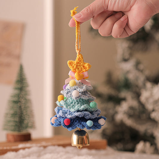 2 Pcs Handmade Crochet Christmas Tree Ornament - Plush Knitted Decoration with Bell - Ideal for Home, Car & V888-ELOSUNG34774