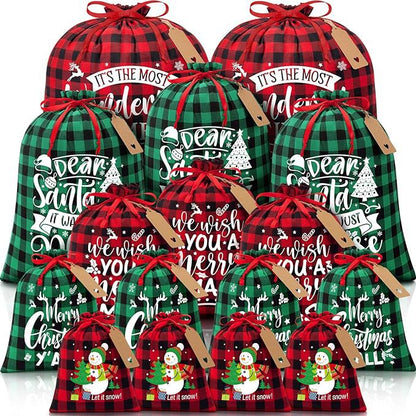 Black and white checkered Christmas Gift Drawstring Bags Set - Festive Burlap Style Pouches for Candy & V888-ELOSUNG34792