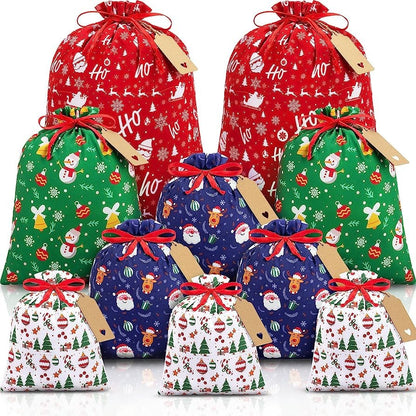 Red flannel Christmas Gift Drawstring Bags Set - Festive Burlap Style Pouches for Candy & Apples - Holiday V888-ELOSUNG34794