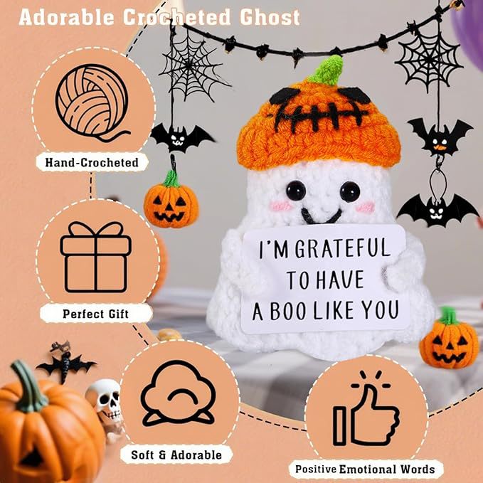 2 PCS White Spooky & Sweet: Handmade Crocheted Ghost Doll - Halloween Party & Home Decor Gift(A) V888-ELOSUNG34803