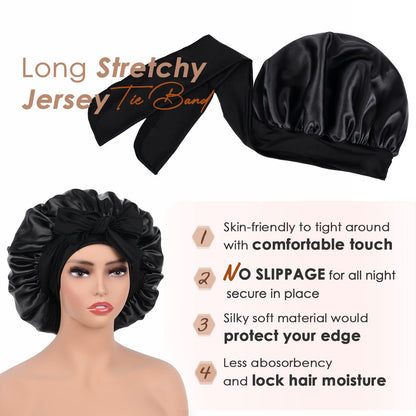 Wine red Luxury Double Layer Satin Bonnet with Bow Tie - Large Hair Protection Sleep Cap for All Hair Types V888-ELOSUNG34808