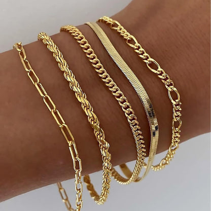 A golden five-piece set Chic Multi-Layered Alloy Bracelet Set - Fashionable Stackable Jewelry V888-ELOSUNG34815