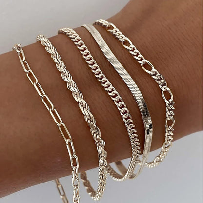 A Silver five-piece set Chic Multi-Layered Alloy Bracelet Set - Fashionable Stackable Jewelry V888-ELOSUNG34816