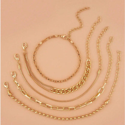 A Silver five-piece set Chic Multi-Layered Alloy Bracelet Set - Fashionable Stackable Jewelry V888-ELOSUNG34816