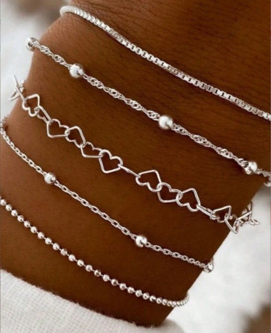 A Silver six-piece set Chic Multi-Layered Alloy Bracelet Set - Fashionable Stackable Jewelry V888-ELOSUNG34818