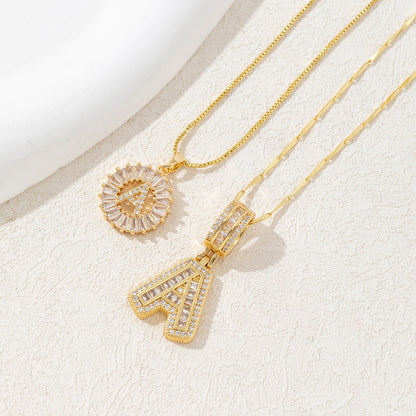 Sparkling Cubic Zirconia Initial Letter Necklace Set - Gold Plated Two-Piece Design(A) V888-ELOSUNG34819