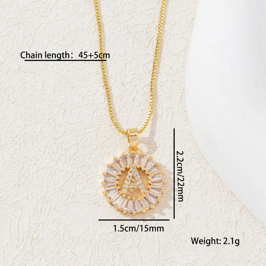 Sparkling Cubic Zirconia Initial Letter Necklace Set - Gold Plated Two-Piece Design(A) V888-ELOSUNG34819