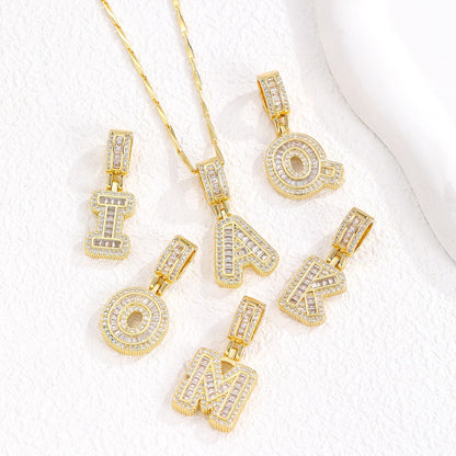 Sparkling Cubic Zirconia Initial Letter Necklace Set - Gold Plated Two-Piece Design(A) V888-ELOSUNG34819