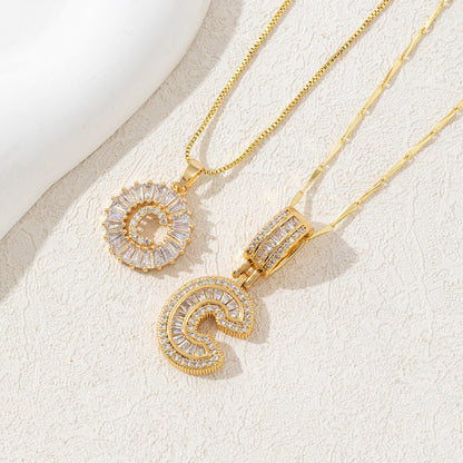 Sparkling Cubic Zirconia Initial Letter Necklace Set - Gold Plated Two-Piece Design(C) V888-ELOSUNG34821