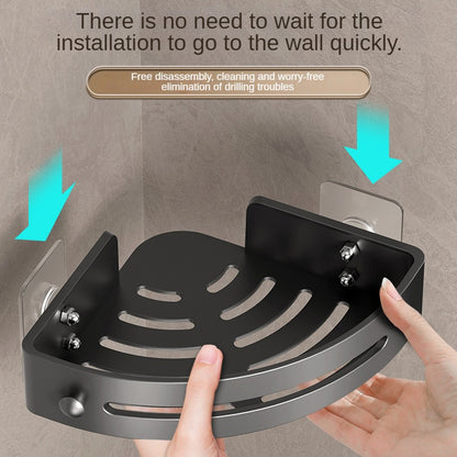 Gun grey Premium No-Drill Corner Shower Caddy - Thickened ABS Bathroom Storage Shelf with Hooks, Quick Wall V888-ELOSUNG34824