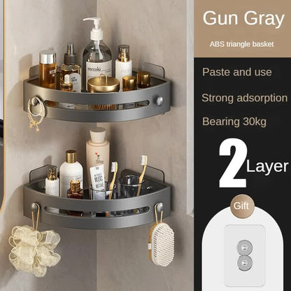 Two layers of gun gray Premium No-Drill Corner Shower Caddy - Thickened ABS Bathroom Storage Shelf with V888-ELOSUNG34826