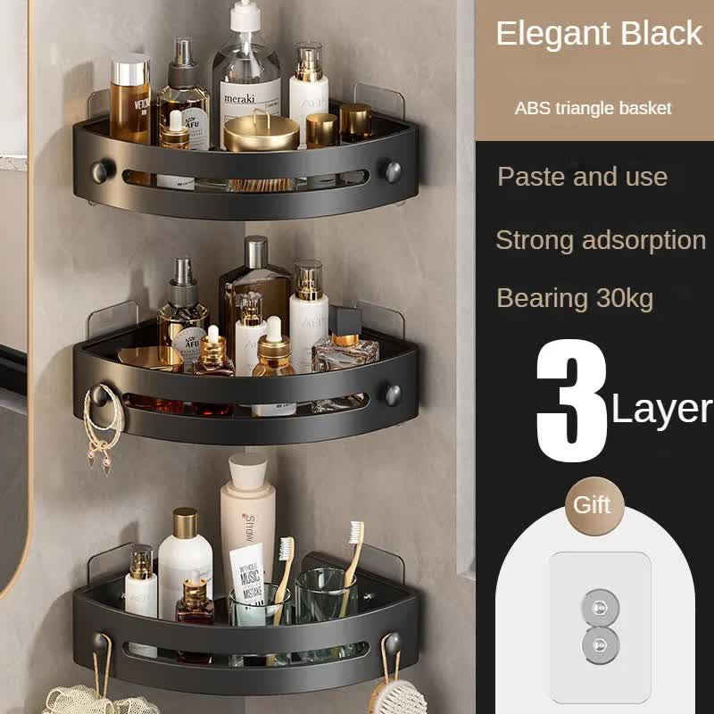 Three layers of elegant black Premium No-Drill Corner Shower Caddy - Thickened ABS Bathroom Storage Shelf V888-ELOSUNG34828