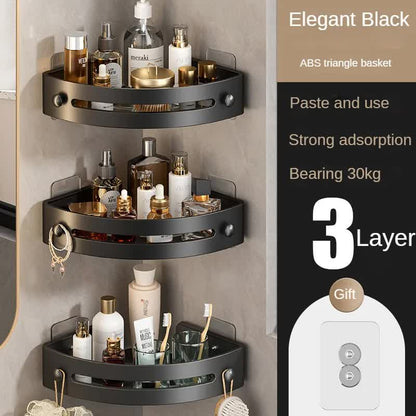 Three layers of elegant black Premium No-Drill Corner Shower Caddy - Thickened ABS Bathroom Storage Shelf V888-ELOSUNG34828