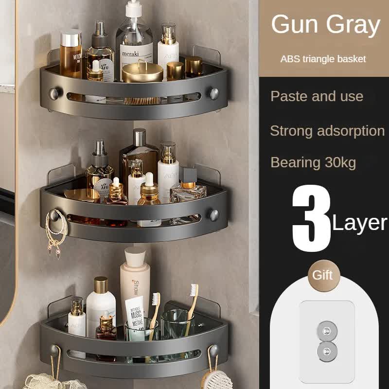 Three layers of gun gray Premium No-Drill Corner Shower Caddy - Thickened ABS Bathroom Storage Shelf with V888-ELOSUNG34829