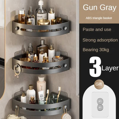Three layers of gun gray Premium No-Drill Corner Shower Caddy - Thickened ABS Bathroom Storage Shelf with V888-ELOSUNG34829