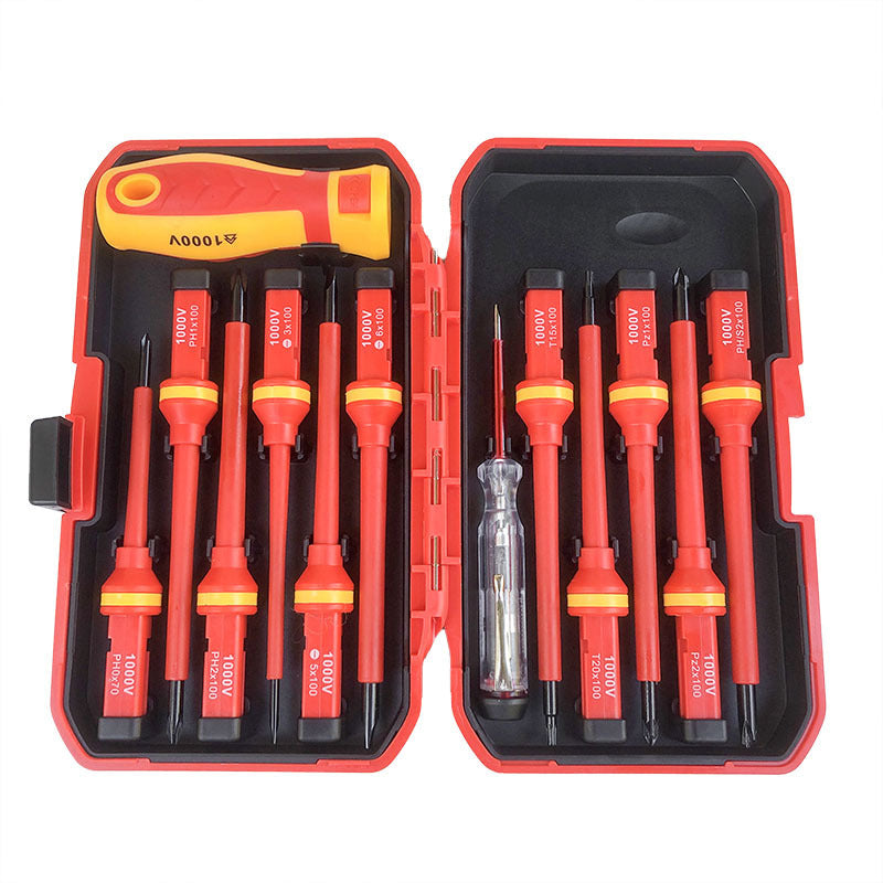 Orange Insulated Screwdriver Set - Multi-Bit Electrician's Tool Kit with Magnetic Tips & Quick-Change V888-ELOSUNG34836