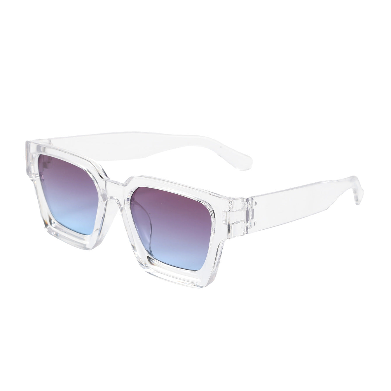 Transparent frame with grayish blue patches Classic Square Frame Sunglasses - Unisex UV400 Protection, V888-ELOSUNG34844