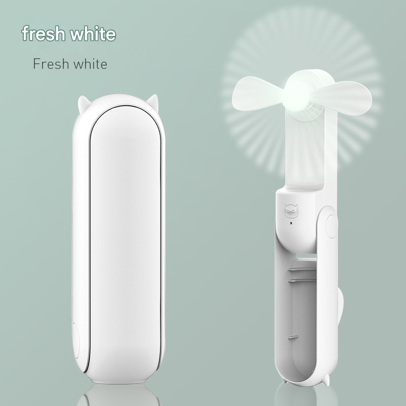 White 2-in-1 Foldable Mini Fan & Power Bank - Ultra-Compact USB Rechargeable Personal Fan V888-ELOSUNG34853
