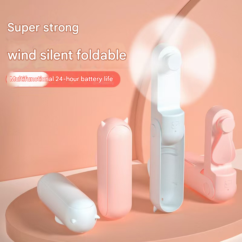 Pink 2-in-1 Foldable Mini Fan & Power Bank - Ultra-Compact USB Rechargeable Personal Fan V888-ELOSUNG34855