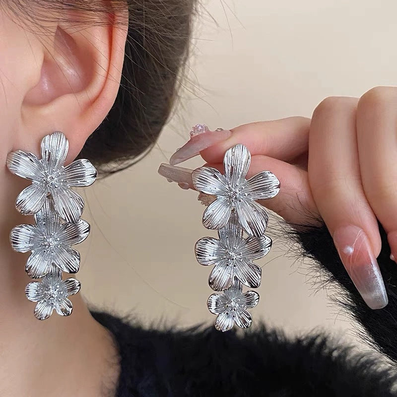 Gold Textured Cascading Floral Statement Drop Earrings for Women V888-ELOSUNG34860
