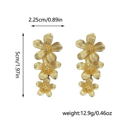 Gold Textured Cascading Floral Statement Drop Earrings for Women V888-ELOSUNG34860