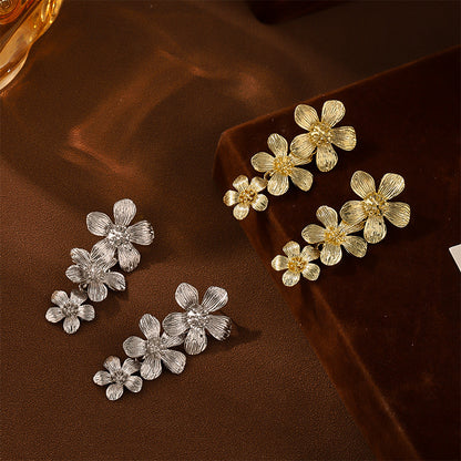 Sliver Textured Cascading Floral Statement Drop Earrings for Women V888-ELOSUNG34861
