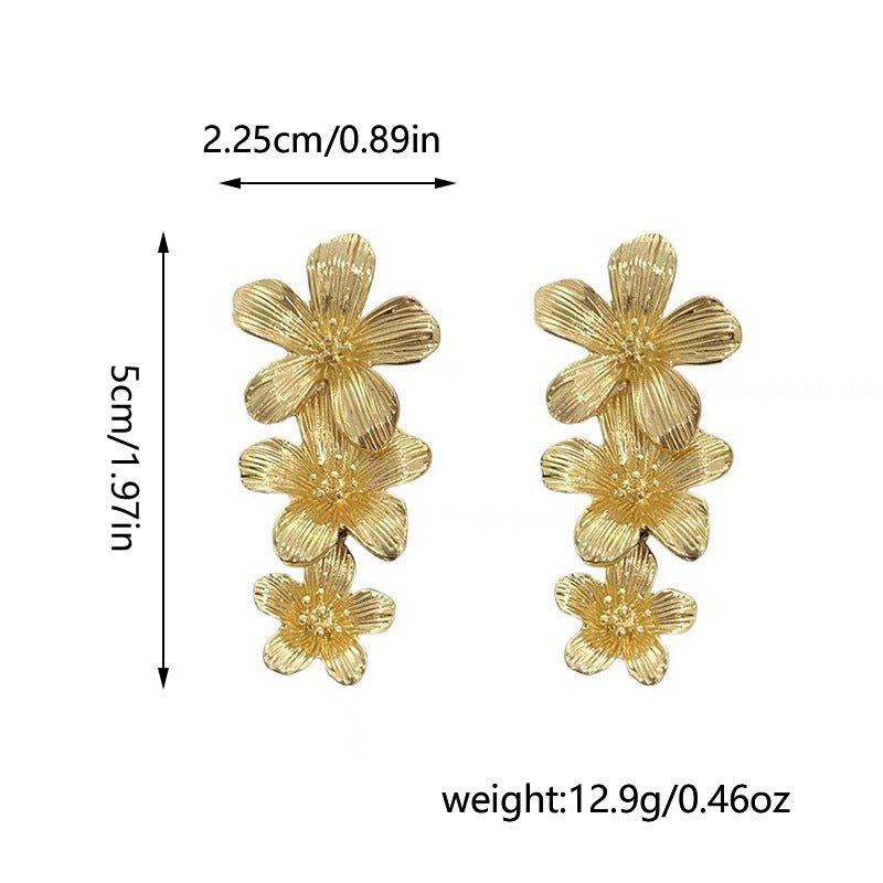 Sliver Textured Cascading Floral Statement Drop Earrings for Women V888-ELOSUNG34861