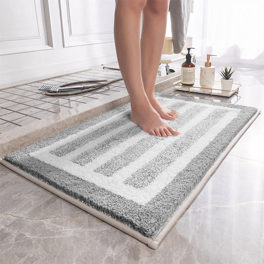 Grey Plush Striped Bath Mat - Ultra Soft, Absorbent & Non-Slip Bathroom Rug for Shower and Tub V888-ELOSUNG34866