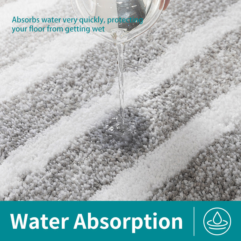 Grey Plush Striped Bath Mat - Ultra Soft, Absorbent & Non-Slip Bathroom Rug for Shower and Tub V888-ELOSUNG34866