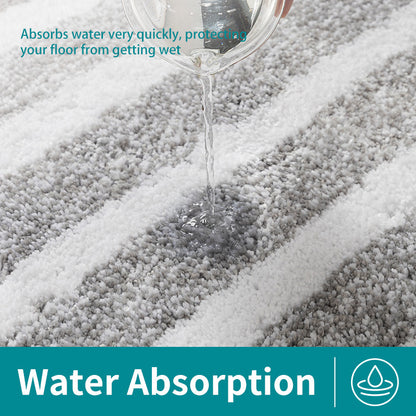 Grey Plush Striped Bath Mat - Ultra Soft, Absorbent & Non-Slip Bathroom Rug for Shower and Tub V888-ELOSUNG34866