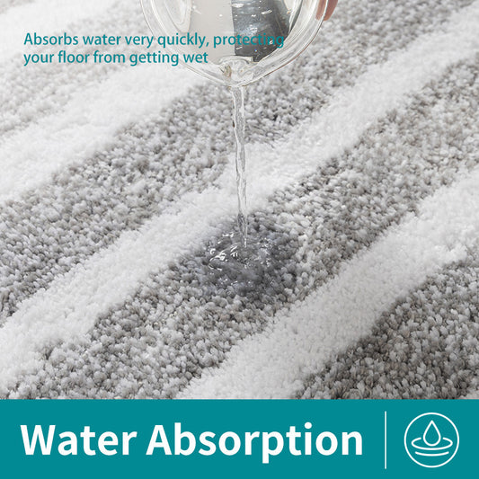 Grey Plush Striped Bath Mat - Ultra Soft, Absorbent & Non-Slip Bathroom Rug for Shower and Tub V888-ELOSUNG34866