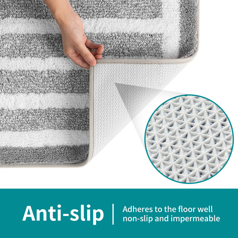 Grey Plush Striped Bath Mat - Ultra Soft, Absorbent & Non-Slip Bathroom Rug for Shower and Tub V888-ELOSUNG34866