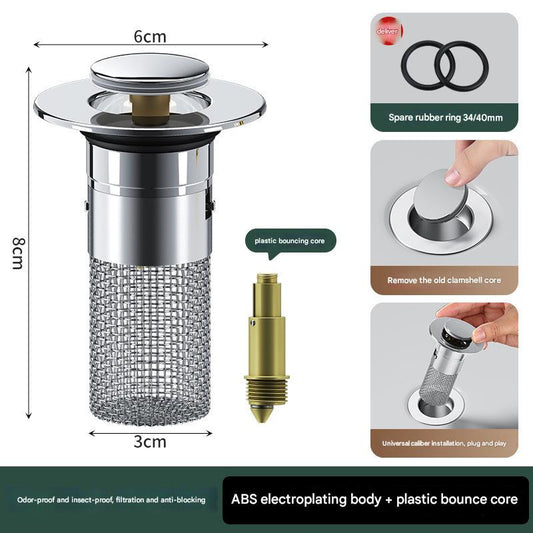5 PCS Universal Pop-Up Sink Drain Stopper with Anti-Clog Filter Basket - Stainless Steel Hair Catcher & V888-ELOSUNG34868