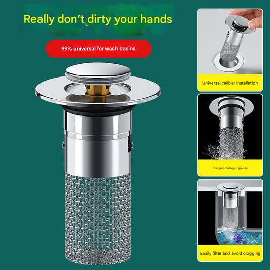 5 PCS Universal Pop-Up Sink Drain Stopper with Anti-Clog Filter Basket - Stainless Steel Hair Catcher & V888-ELOSUNG34868