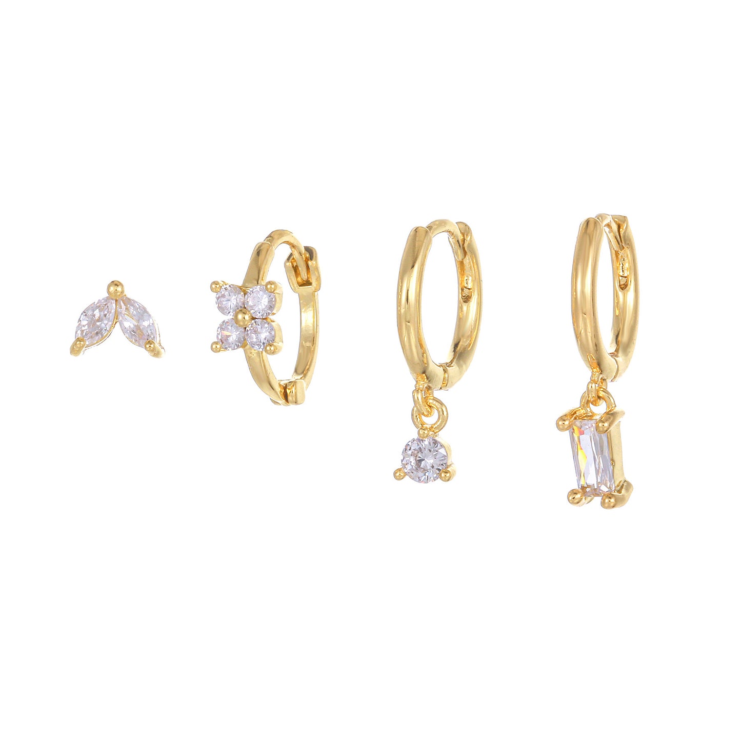 Four-piece set Gold Delicate CZ Earring Stacking Set - Huggie Hoops & Studs for Multiple Piercings V888-ELOSUNG34882