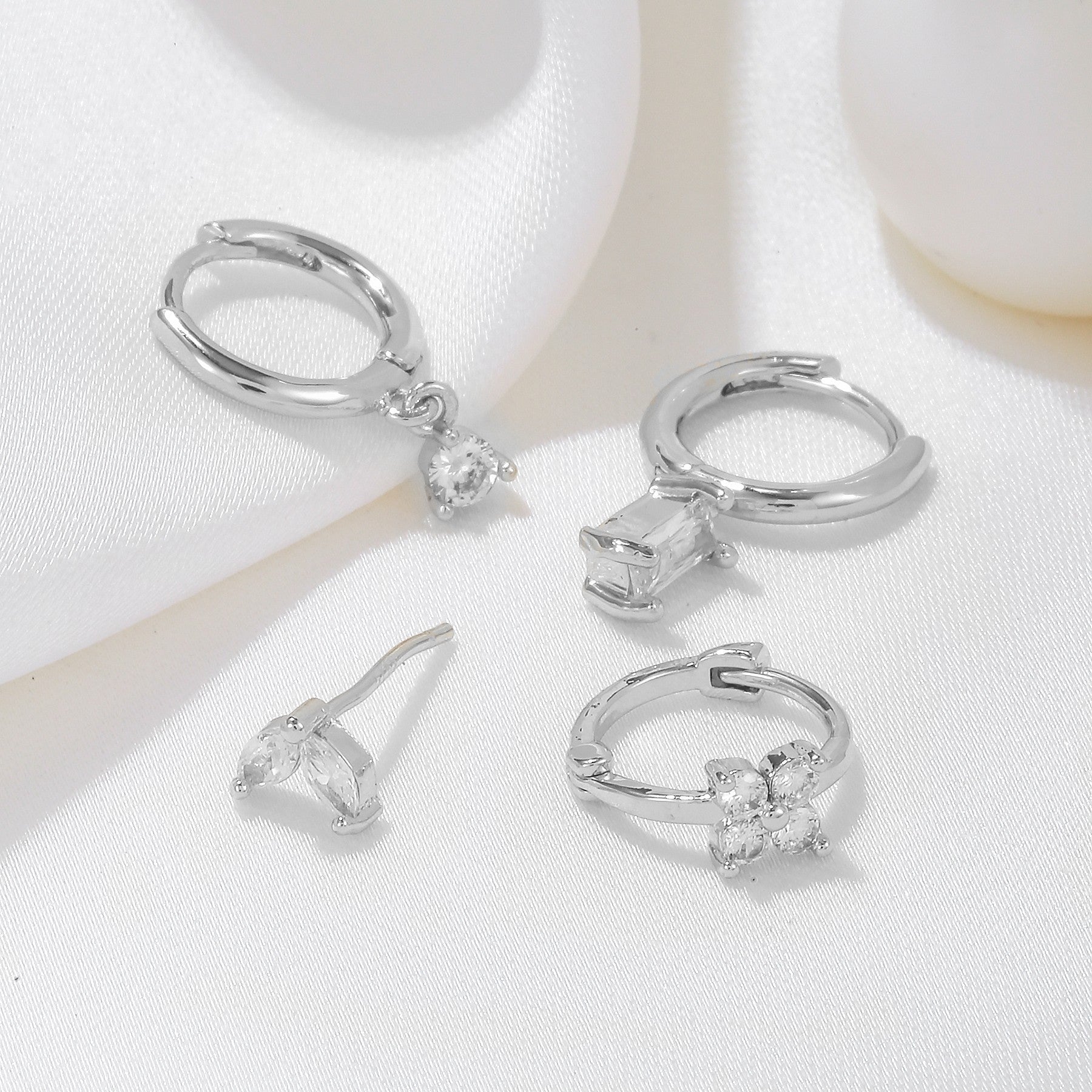 Four-piece set Gold Delicate CZ Earring Stacking Set - Huggie Hoops & Studs for Multiple Piercings V888-ELOSUNG34882