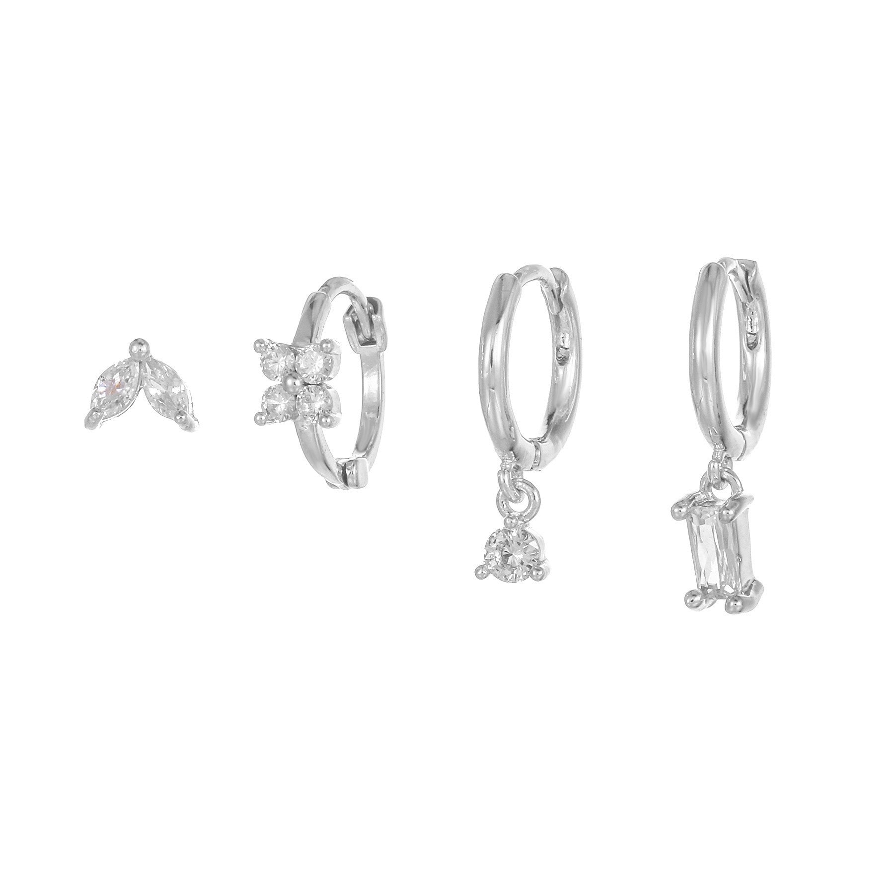 Four-piece set Silver Delicate CZ Earring Stacking Set - Huggie Hoops & Studs for Multiple Piercings V888-ELOSUNG34883