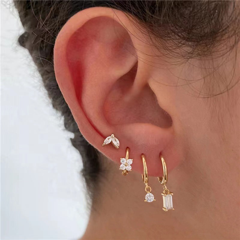 Four-piece set Silver Delicate CZ Earring Stacking Set - Huggie Hoops & Studs for Multiple Piercings V888-ELOSUNG34883