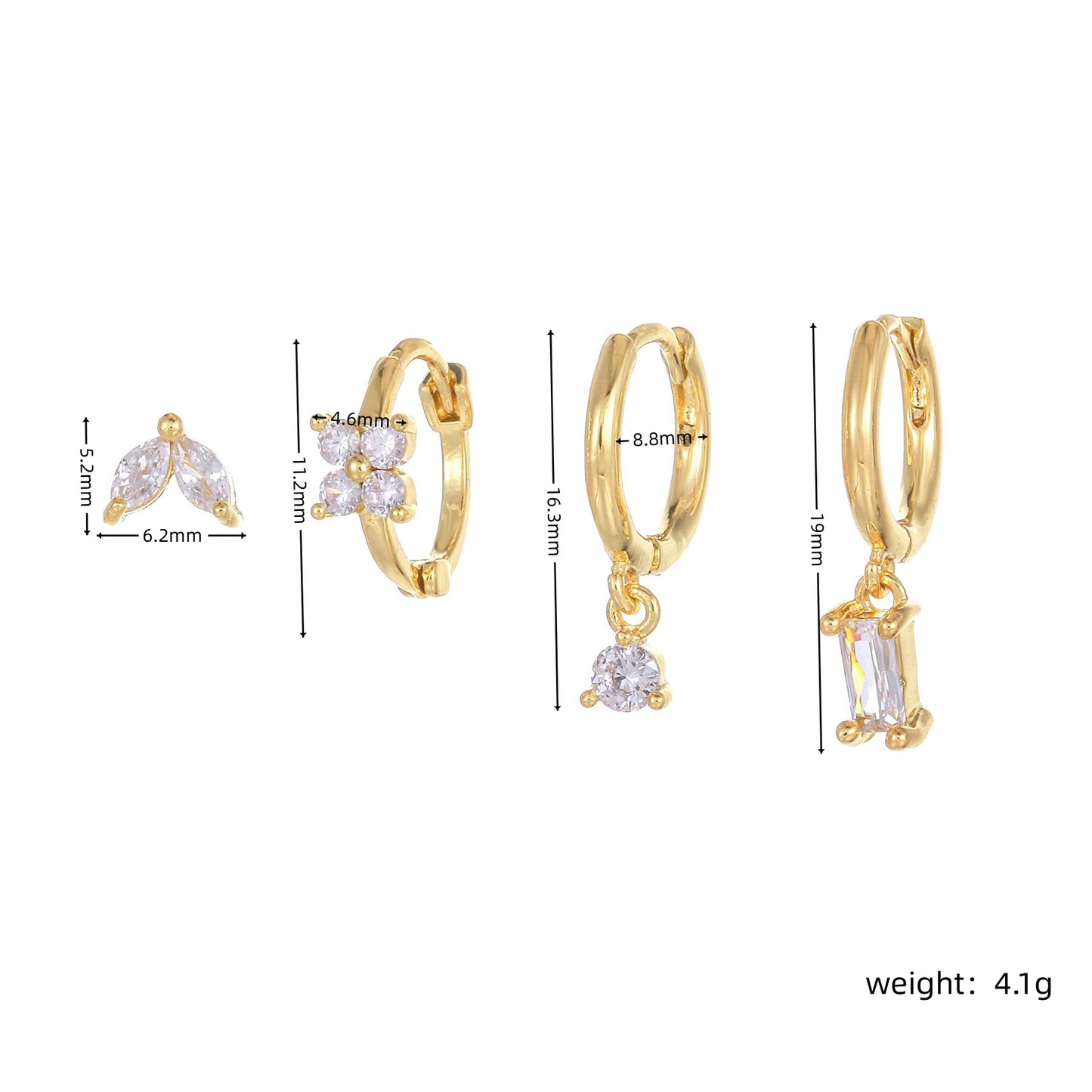 Four-piece set Silver Delicate CZ Earring Stacking Set - Huggie Hoops & Studs for Multiple Piercings V888-ELOSUNG34883