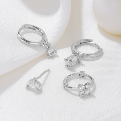 Three-piece set Gold Delicate CZ Earring Stacking Set - Huggie Hoops & Studs for Multiple Piercings V888-ELOSUNG34884