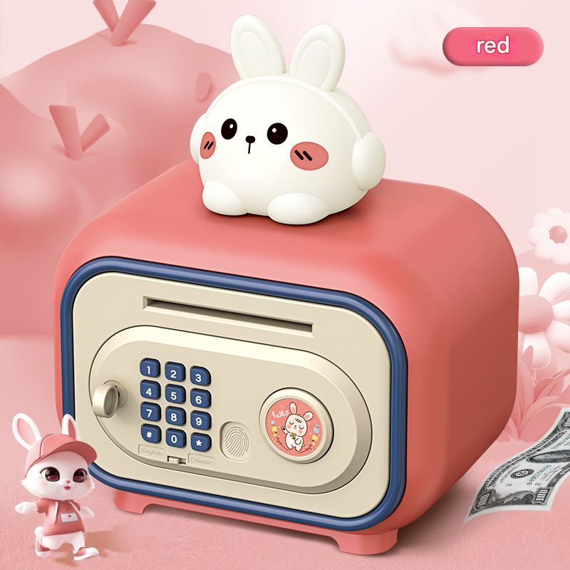 Red Electronic Piggy Bank Safe for Kids - Automatic Rolling Money Box with PIN & Fingerprint Lock V888-ELOSUNG34885