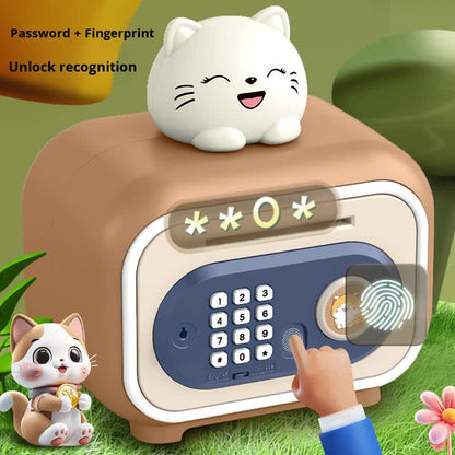 Brown Electronic Piggy Bank Safe for Kids - Automatic Rolling Money Box with PIN & Fingerprint Lock V888-ELOSUNG34886