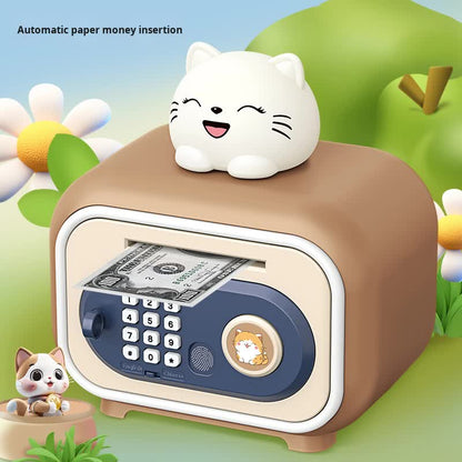 Brown Electronic Piggy Bank Safe for Kids - Automatic Rolling Money Box with PIN & Fingerprint Lock V888-ELOSUNG34886
