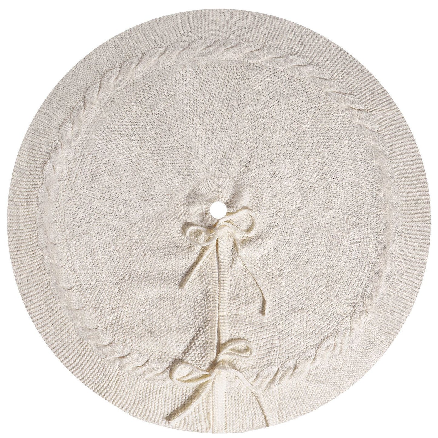 White Luxury Knit Christmas Tree Skirt with Cable-Knit Border - Rustic Holiday Decor(62cm) V888-ELOSUNG34890