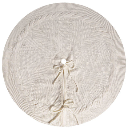 White Luxury Knit Christmas Tree Skirt with Cable-Knit Border - Rustic Holiday Decor(62cm) V888-ELOSUNG34890
