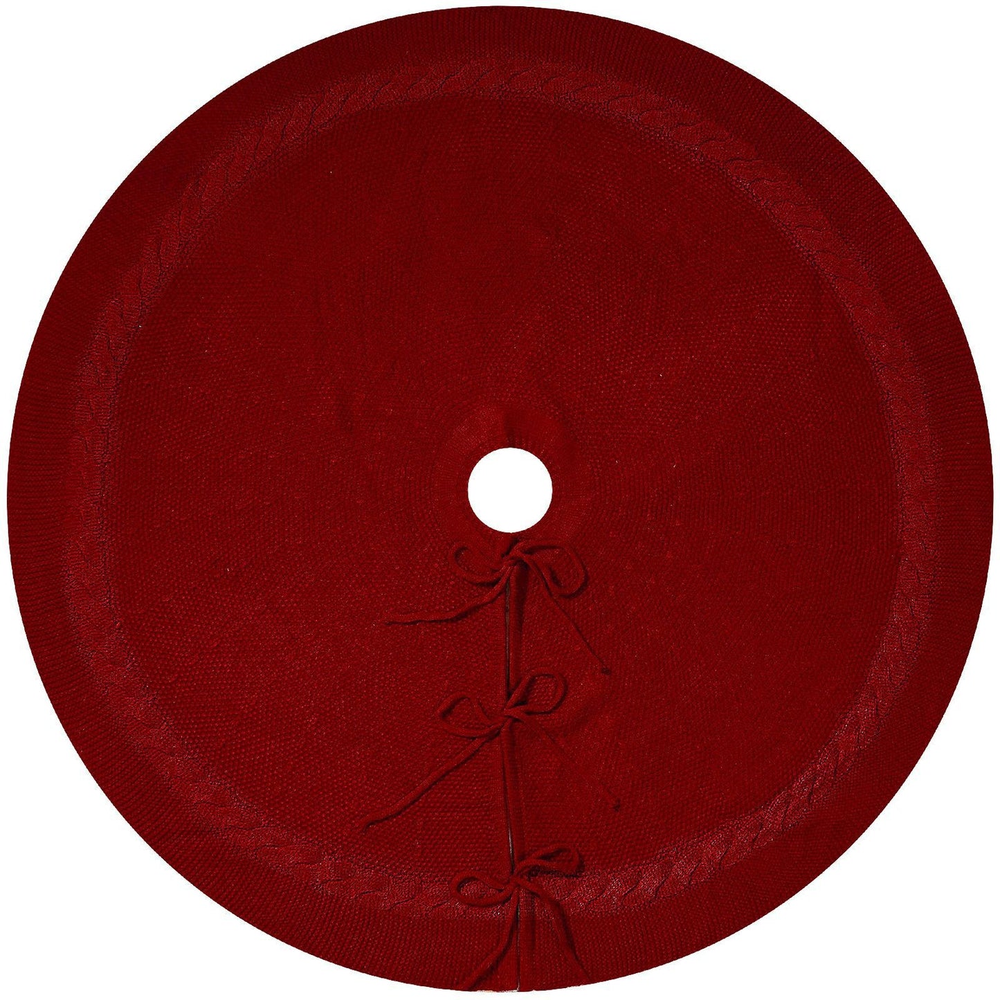 Red Luxury Knit Christmas Tree Skirt with Cable-Knit Border - Rustic Holiday Decor(122cm) V888-ELOSUNG34893