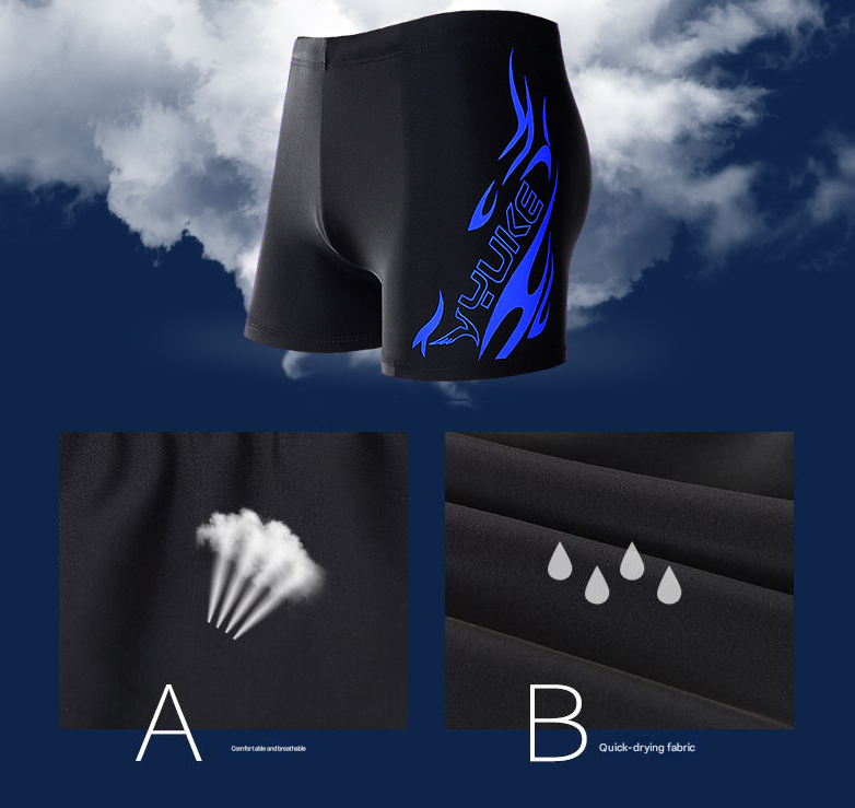 Blue Men's Athletic Swim Trunks and Cap Set with Dynamic Graphic Print(4XL) V888-ELOSUNG34907