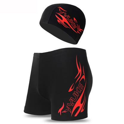 Red Men's Athletic Swim Trunks and Cap Set with Dynamic Graphic Print(4XL) V888-ELOSUNG34908