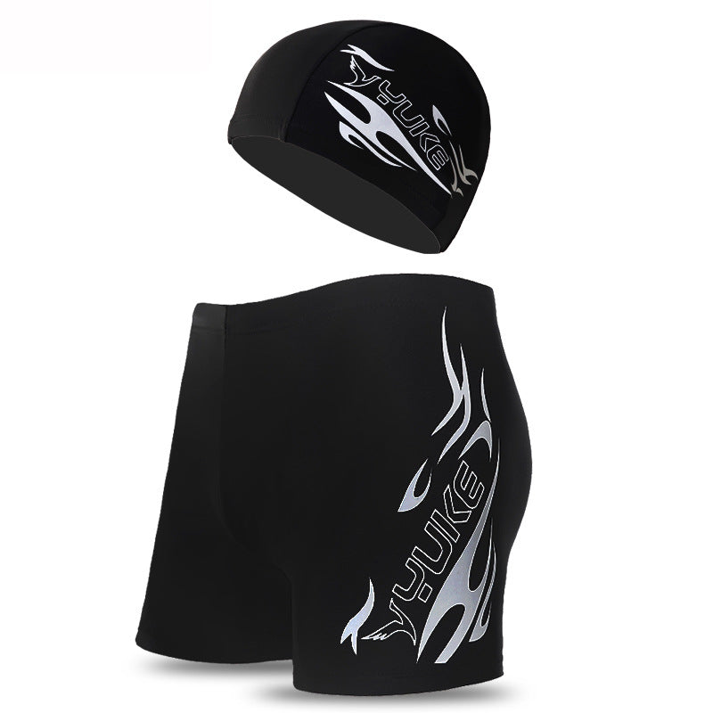 Silver Men's Athletic Swim Trunks and Cap Set with Dynamic Graphic Print(4XL) V888-ELOSUNG34909